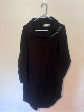 RD Style Black Cowl Neck Sweater with Buckle Accent